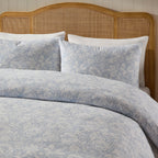 Iris Floral Printed Waffle Duvet Cover & Pillowcase Set - Blue - DUSK