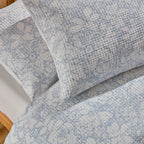 Iris Floral Printed Waffle Duvet Cover & Pillowcase Set - Blue - DUSK