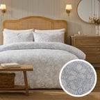 Iris Floral Printed Waffle Duvet Cover & Pillowcase Set - Blue - DUSK