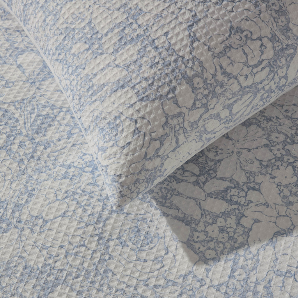 Iris Floral Printed Waffle Duvet Cover & Pillowcase Set - Blue - DUSK