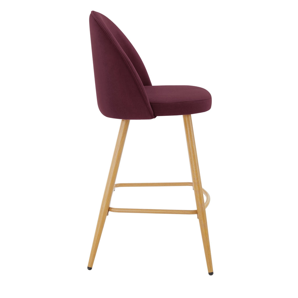 Iris Set Of 2 Barstools - Velvet Berry - Wood Legs - DUSK
