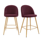 Iris Set Of 2 Barstools - Velvet Berry - Wood Legs - DUSK