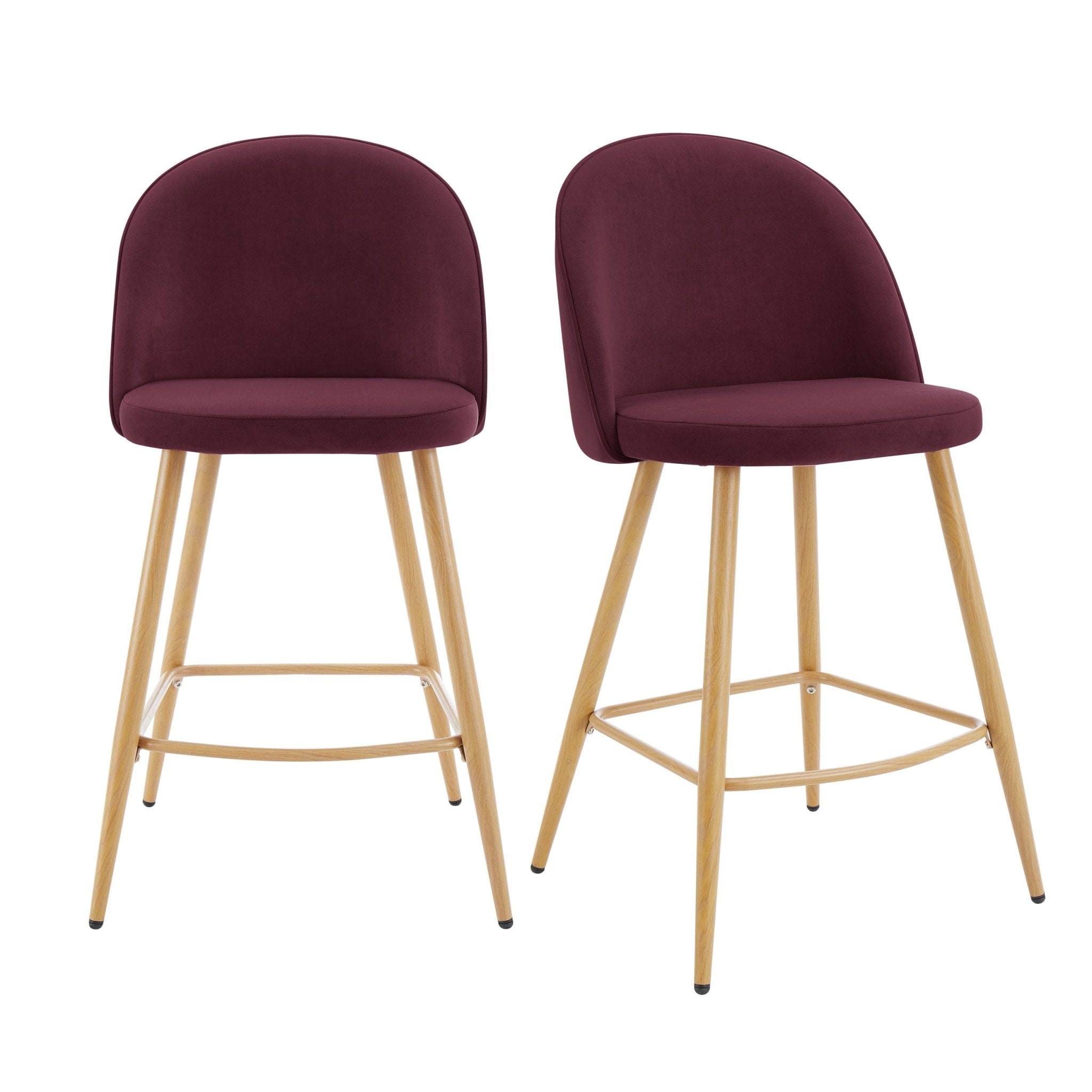 Iris Set Of 2 Barstools - Velvet Berry - Wood Legs - DUSK