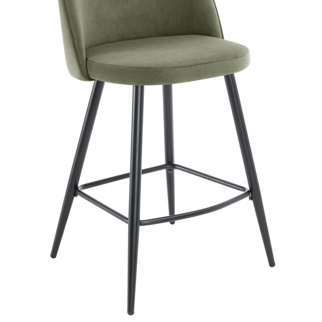 Iris Set Of 2 Barstools - Velvet Sage Green - Black Legs - DUSK