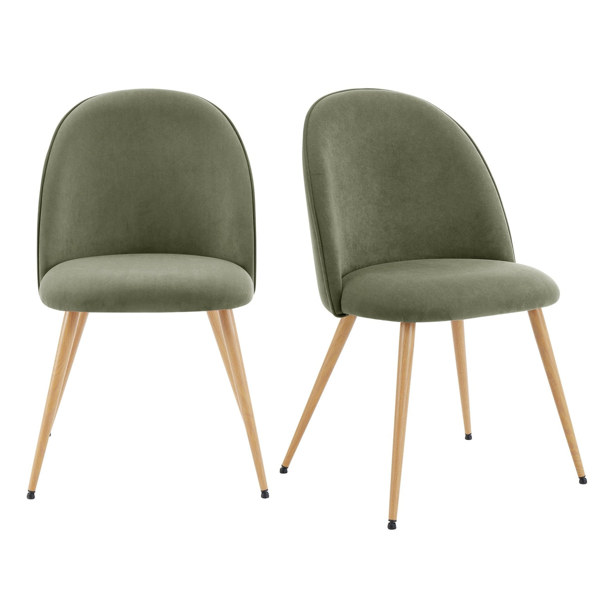 Iris Set Of 2 Dining Chairs - Velvet Sage Green - Wood Legs - DUSK