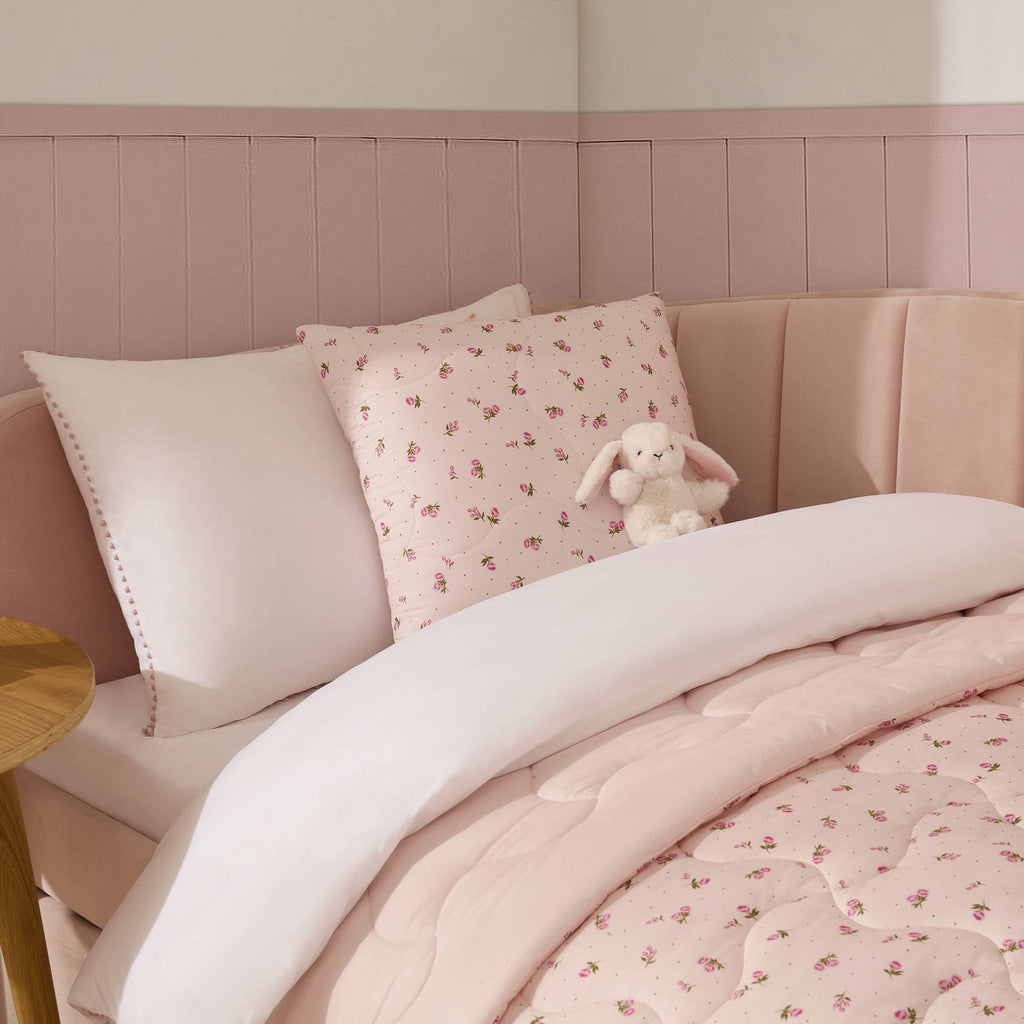 Isabelle Rose Print Quilted Cushion Cover and Bedspread Set - Pink - DUSK