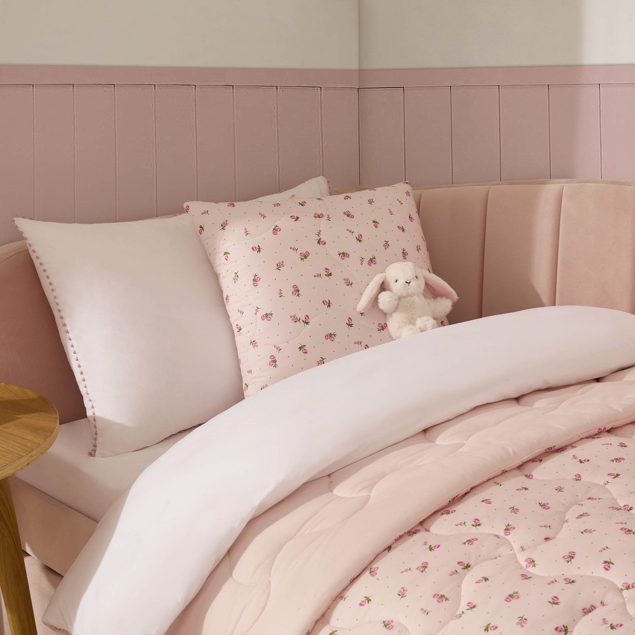 Isabelle Rose Print Quilted Cushion Cover and Bedspread Set - Pink - DUSK