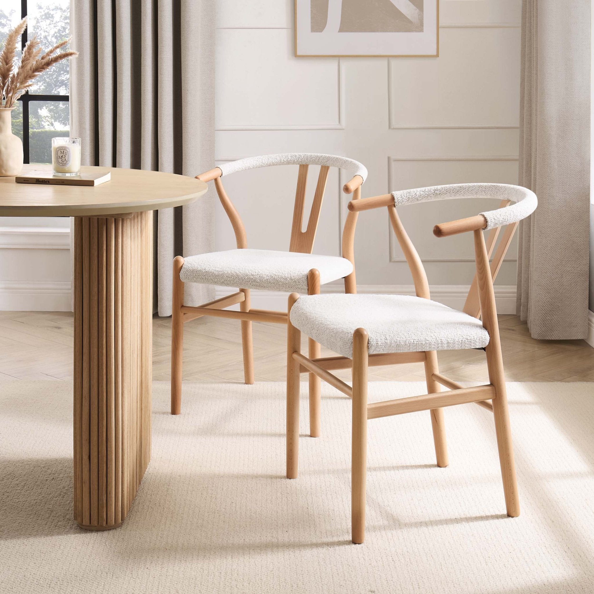 Jade Set of 2 Dining Chairs - Ivory Boucle - DUSK