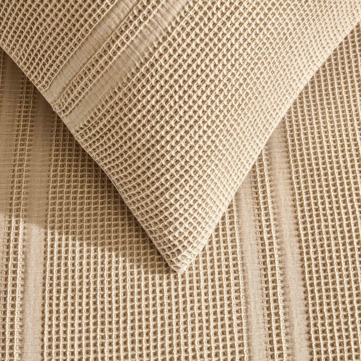 Jessie 100% Cotton Waffle Stripe Duvet Cover & Pillowcase Set - Grey - DUSK