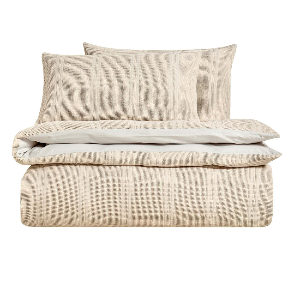 Jessie 100% Cotton Waffle Stripe Duvet Cover & Pillowcase Set - Grey - DUSK
