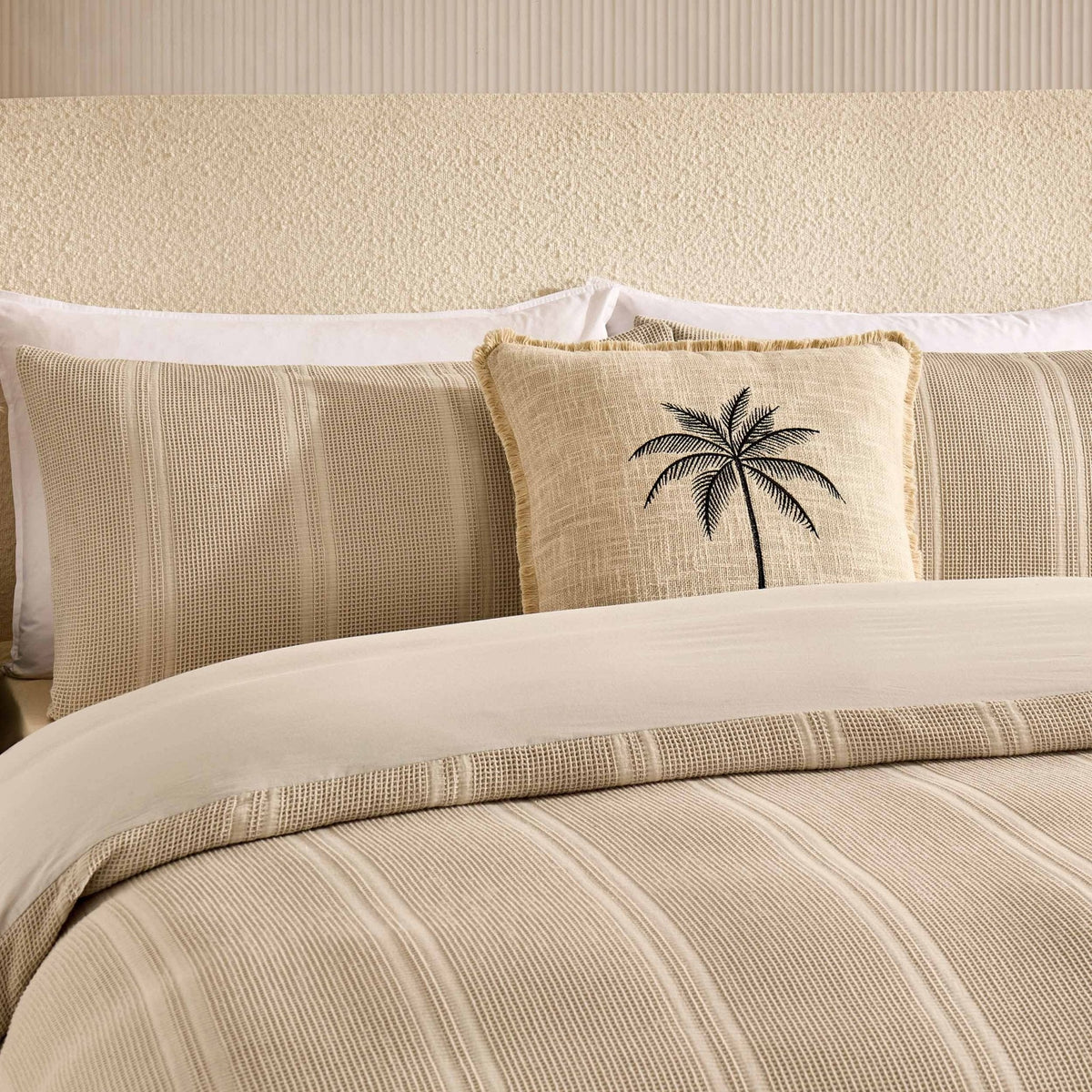 Jessie 100% Cotton Waffle Stripe Duvet Cover & Pillowcase Set - Grey - DUSK