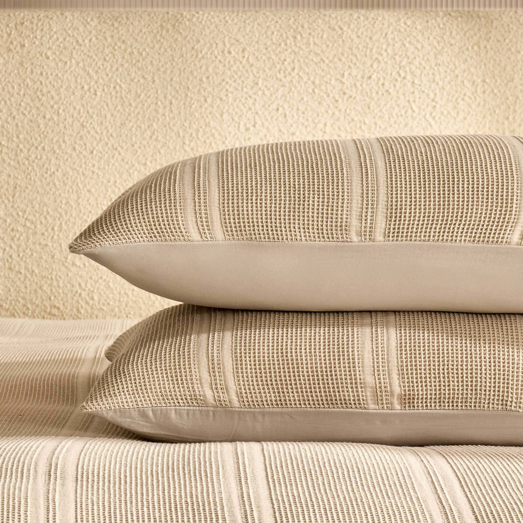 Jessie 100% Cotton Waffle Stripe Duvet Cover & Pillowcase Set - Grey - DUSK