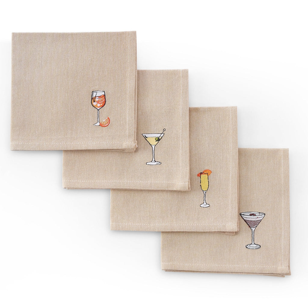 Julio Drink Embroidered Set of 4 Napkins - Natural - DUSK