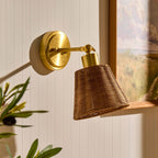 Kally Rechargeable Rattan Wall Light - Brass - DUSK