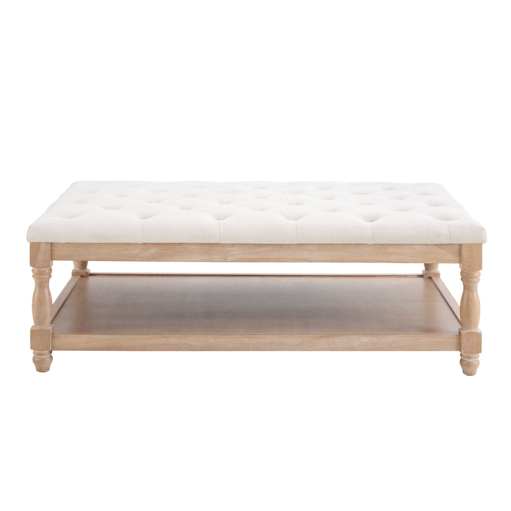 Knaresborough Button Back Coffee Table Pouffe - Cream Linen - DUSK