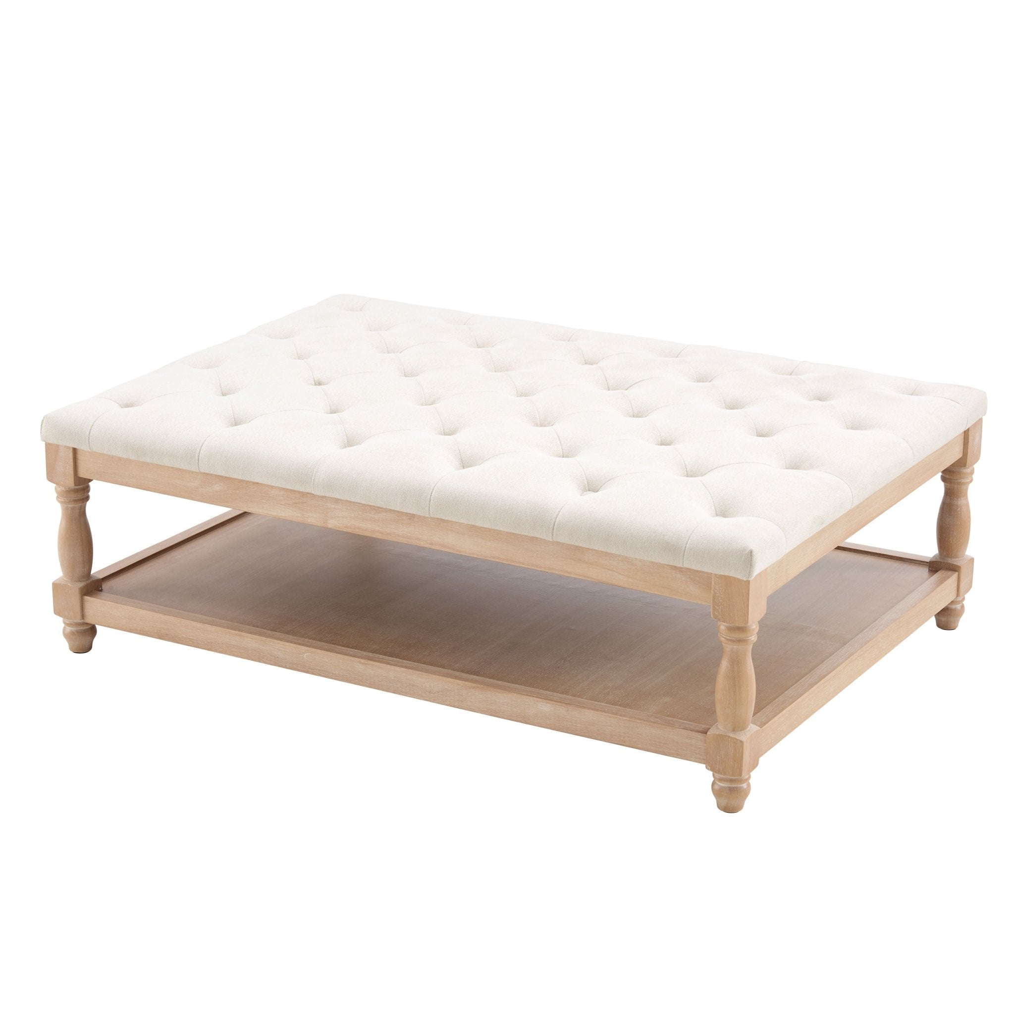Knaresborough Button Back Coffee Table Pouffe - Cream Linen - DUSK