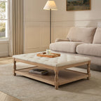 Knaresborough Button Back Coffee Table Pouffe - Cream Linen - DUSK