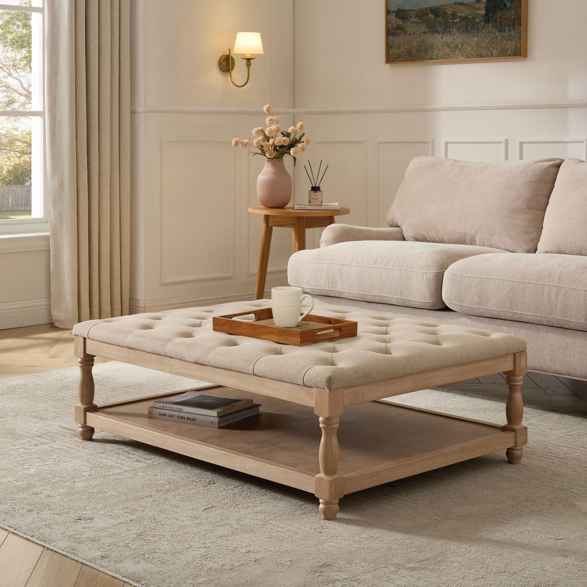 Knaresborough Button Back Coffee Table Pouffe - Oatmeal - DUSK