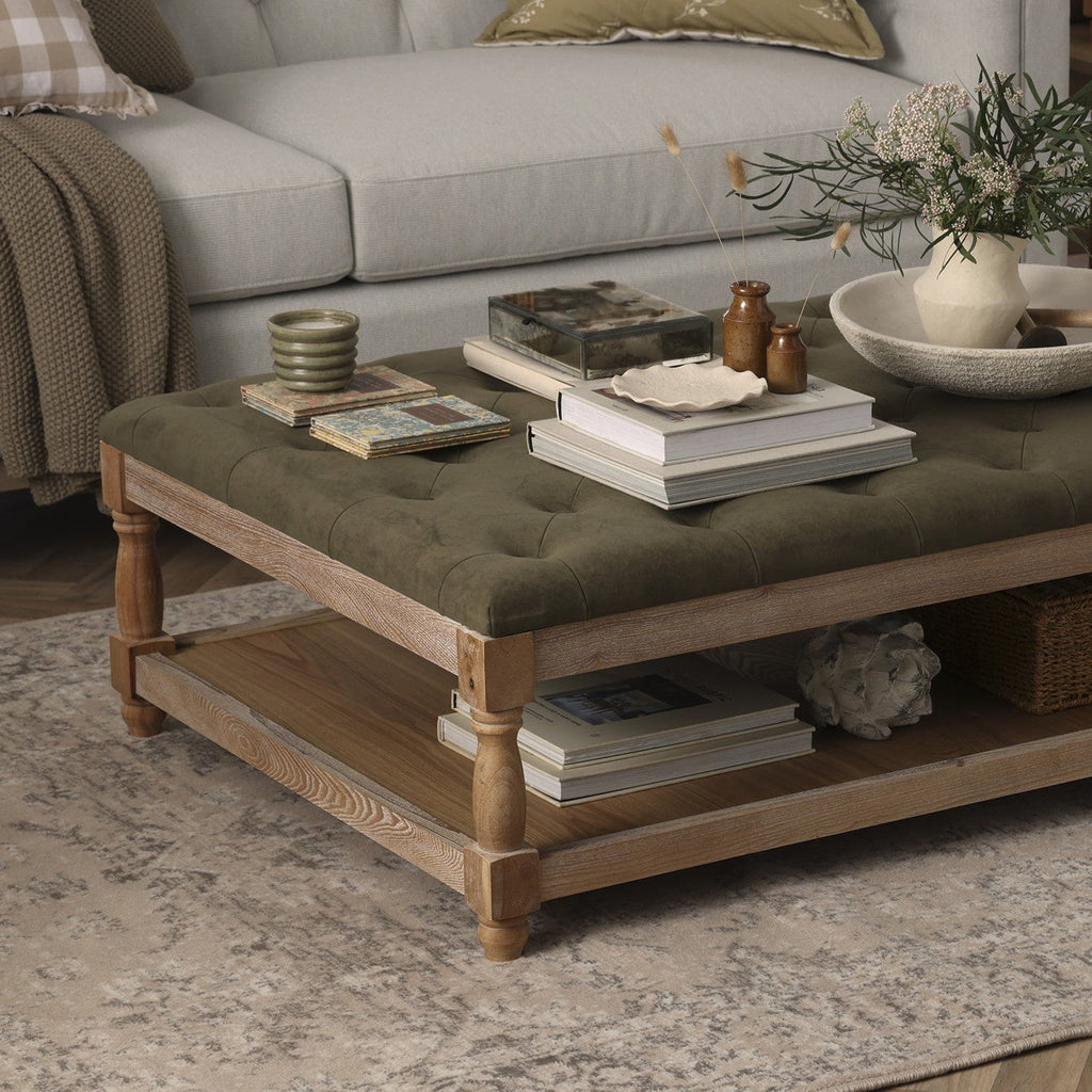 Knaresborough Button Back Coffee Table Pouffe - Olive - DUSK