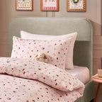 Layla 100% Cotton Strawberry Duvet Cover & Pillowcase set - Pink - DUSK