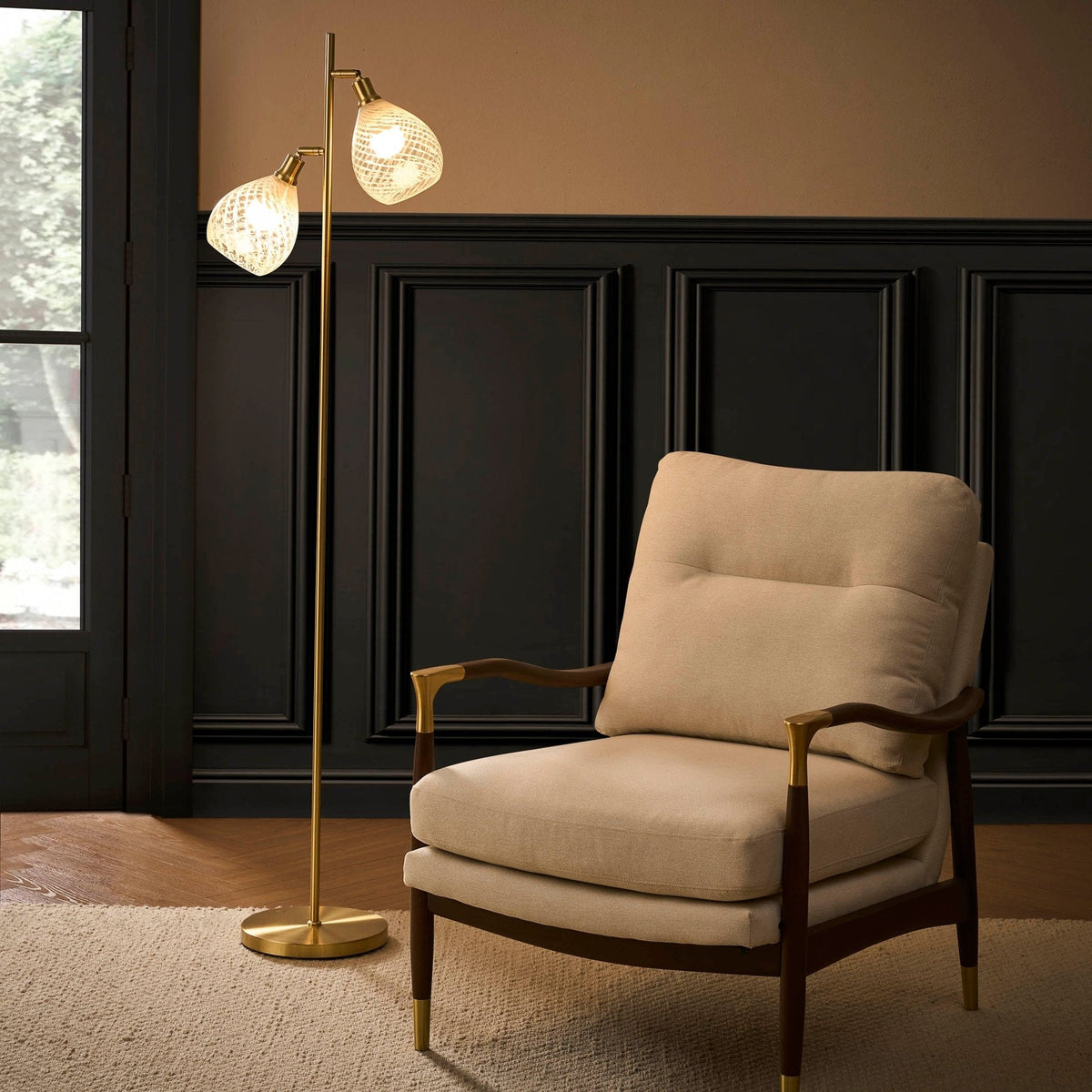 Layla Glass Shade Floor Lamp - Gold - DUSK