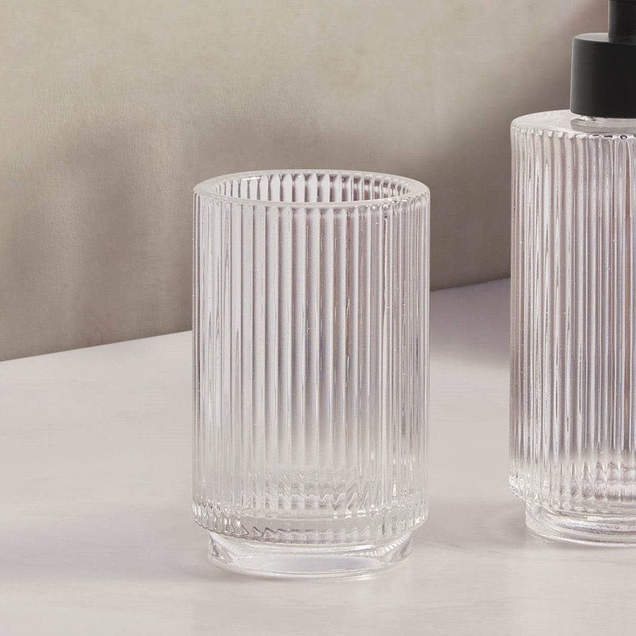 Lena Ribbed Glass Tumbler - Clear - DUSK