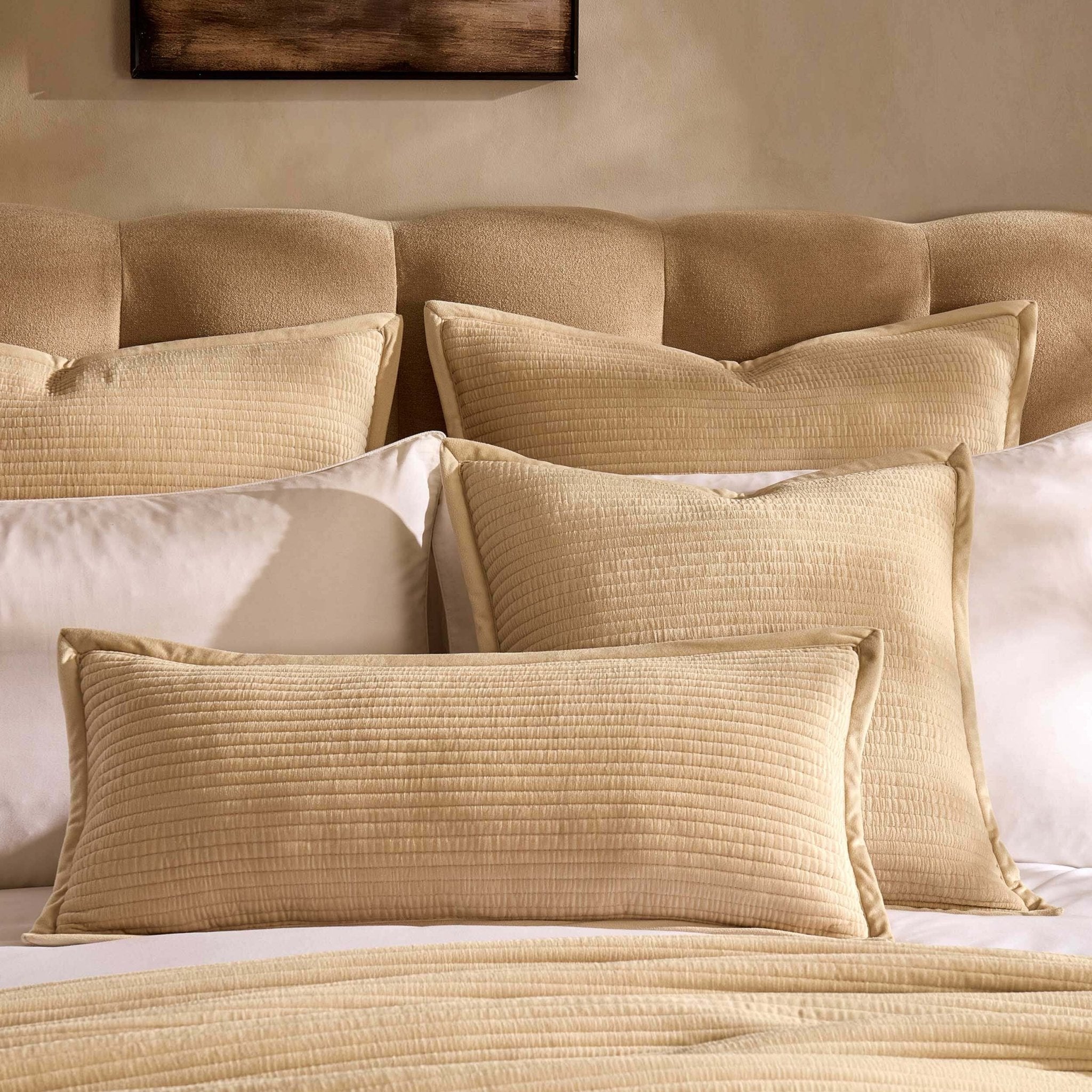 Leona Luxury Quilted Velvet Cushion Cover - Champagne - DUSK