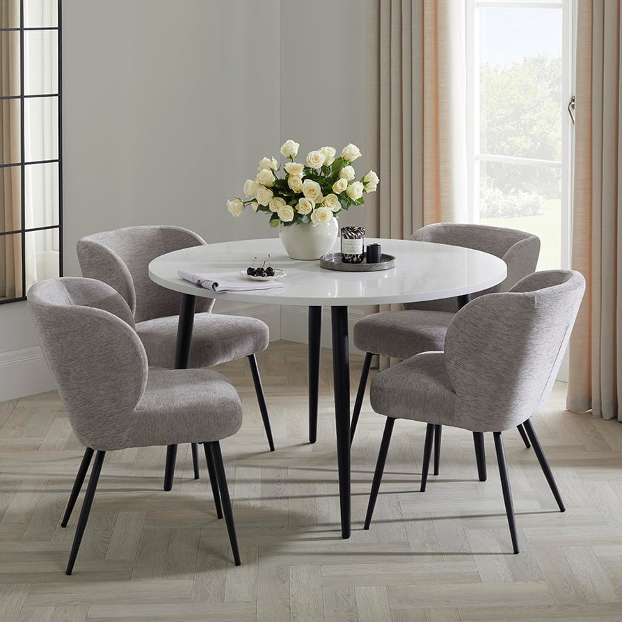 Lila Marble Effect Dining Table - White - DUSK