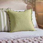 Linen Blend Scallop Edge Cushion Cover - Green - DUSK