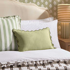 Linen Blend Scallop Edge Cushion Cover - Green - DUSK