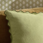 Linen Blend Scallop Edge Cushion Cover - Green - DUSK