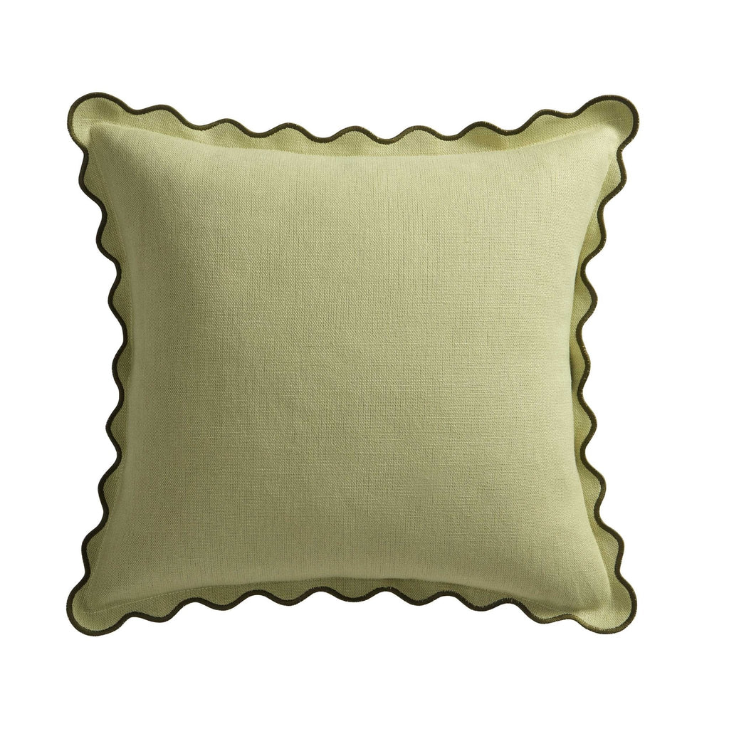 Linen Blend Scallop Edge Cushion Cover - Green - DUSK