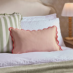 Linen Blend Scallop Edge Cushion Cover - Pink/ Red - DUSK