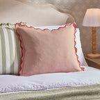 Linen Blend Scallop Edge Cushion Cover - Pink/ Red - DUSK