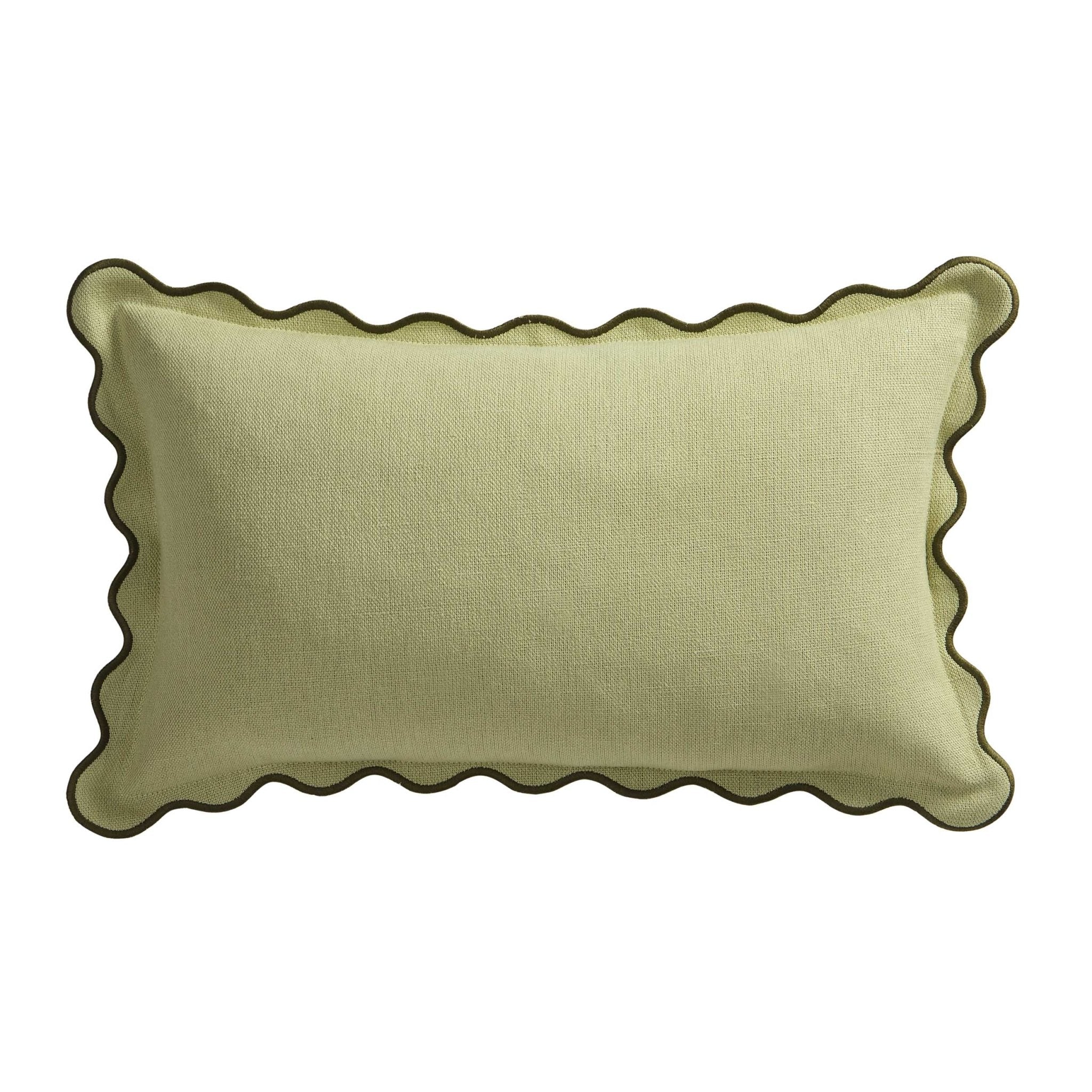 Linen Blend Scallop Edge Sofa Cushion Cover - Green - DUSK