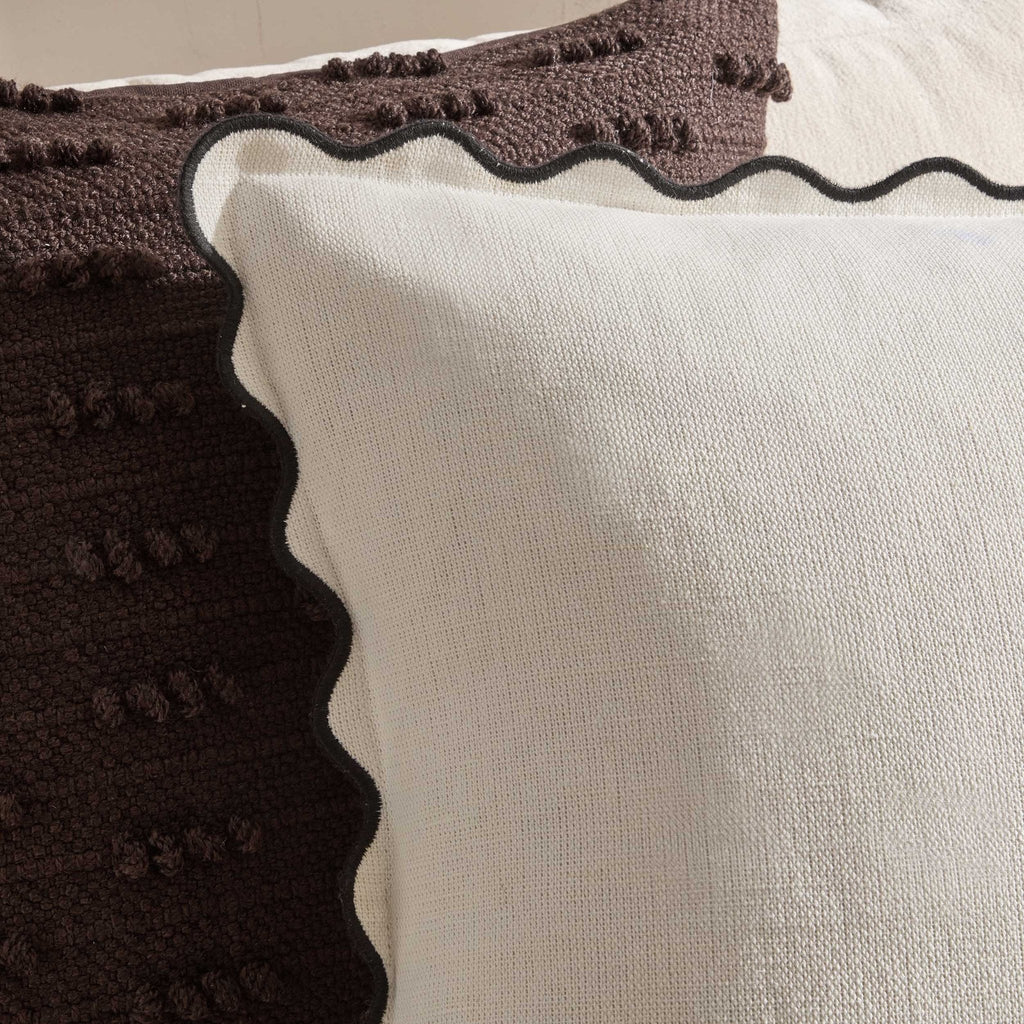 Linen Blend Scallop Edge Sofa Cushion Cover - Natural/Black - DUSK