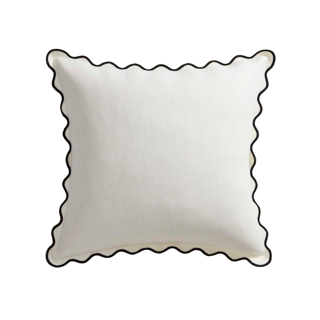 Linen Blend Scallop Edge Sofa Cushion Cover - Natural/Black - DUSK