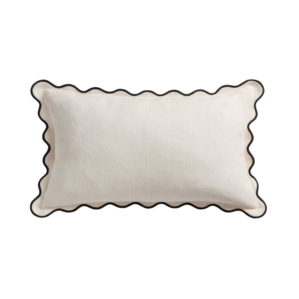 Linen Blend Scallop Edge Sofa Cushion Cover - Natural/Black - DUSK