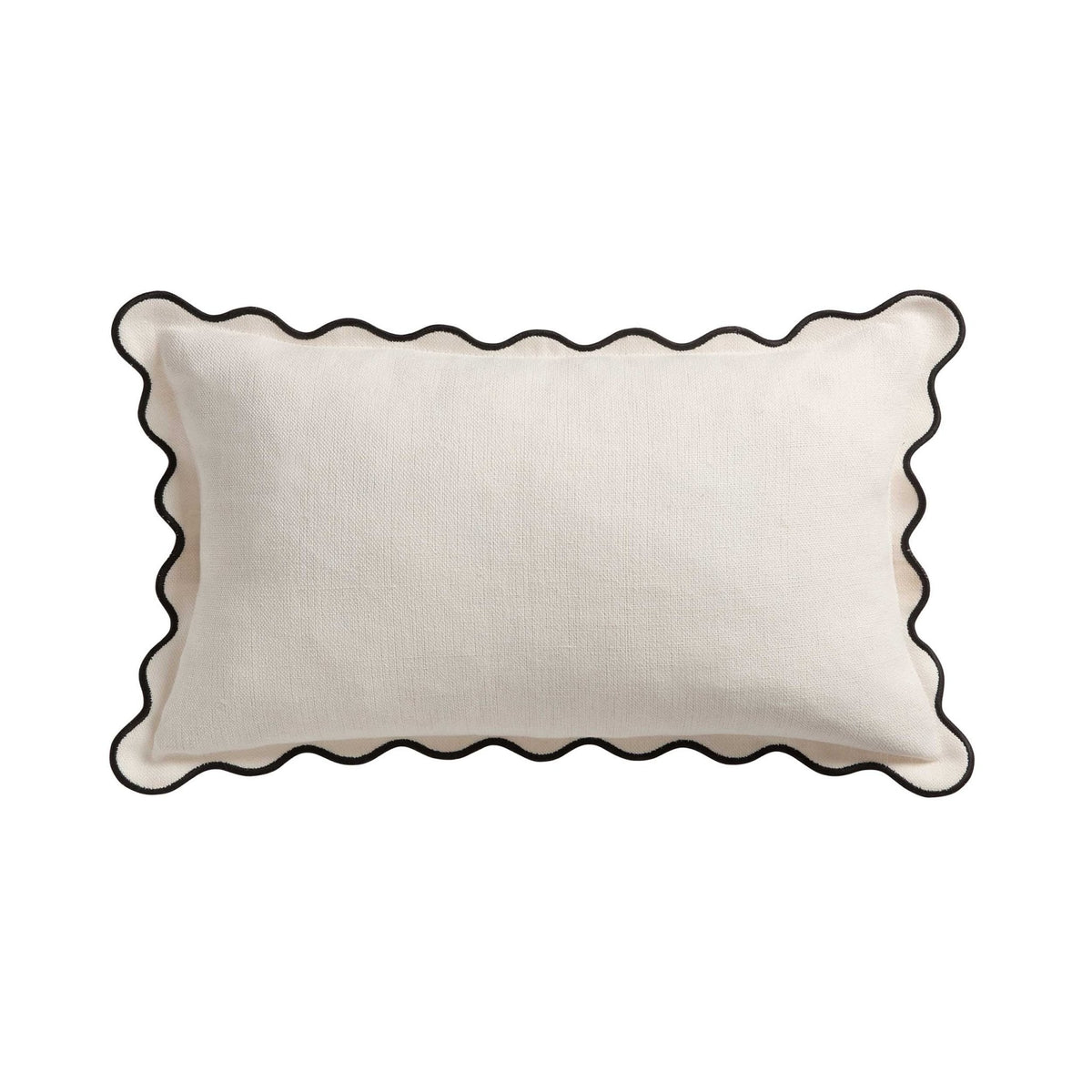 Linen Blend Scallop Edge Sofa Cushion Cover - Natural/Black - DUSK