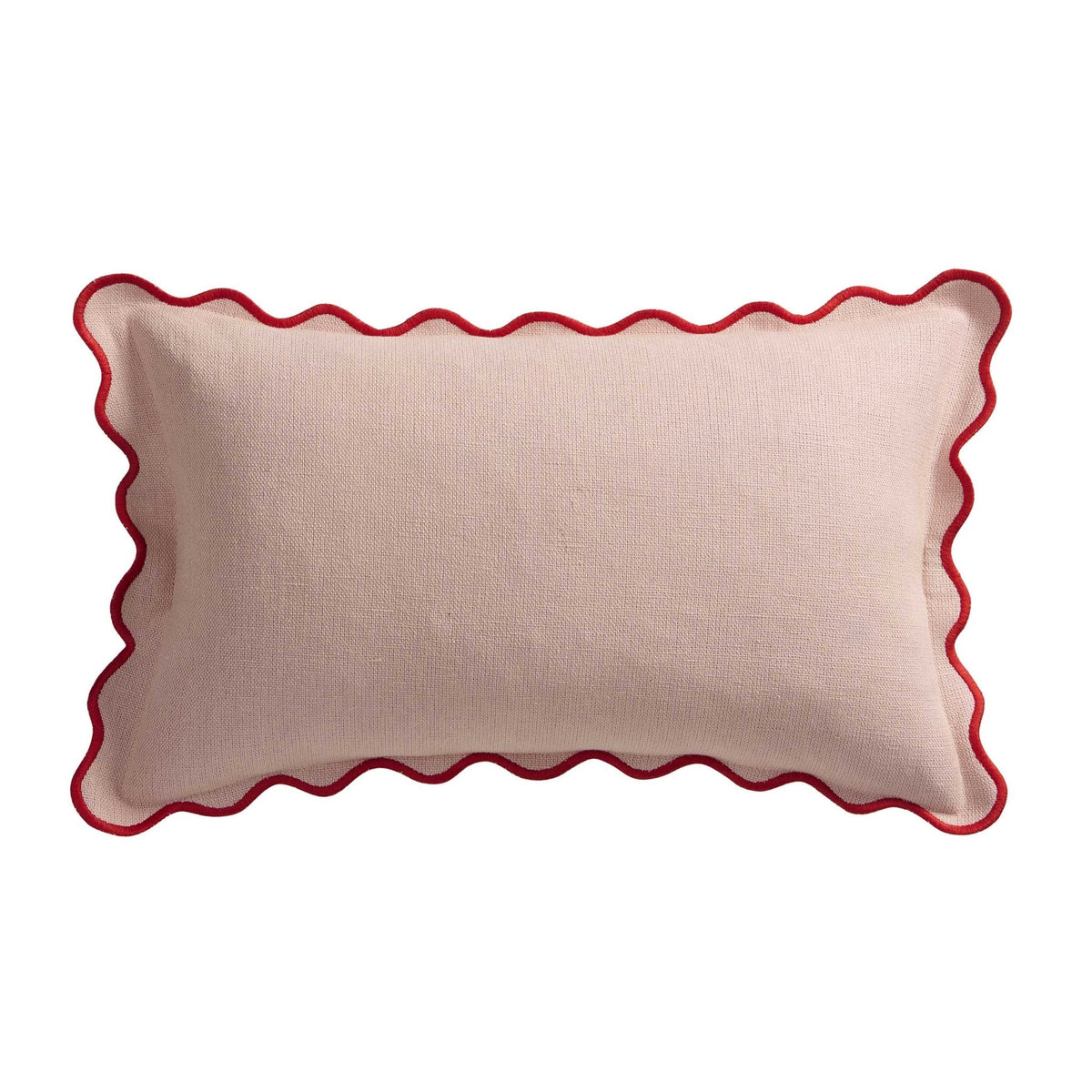 Linen Blend Scallop Edge Sofa Cushion Cover - Pink/ Red - DUSK