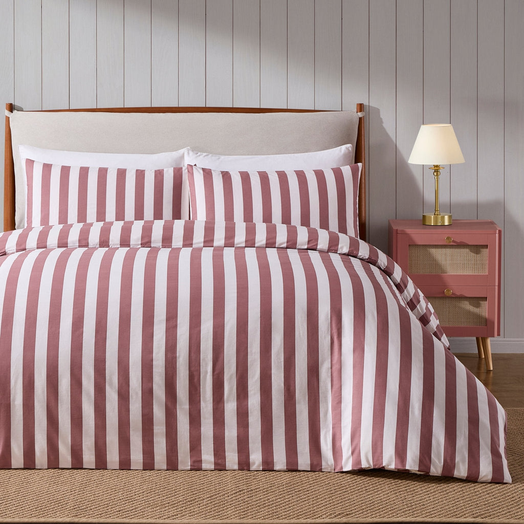 Livia Wide Printed Stripe Duvet Cover & Pillowcase Set - Berry - DUSK