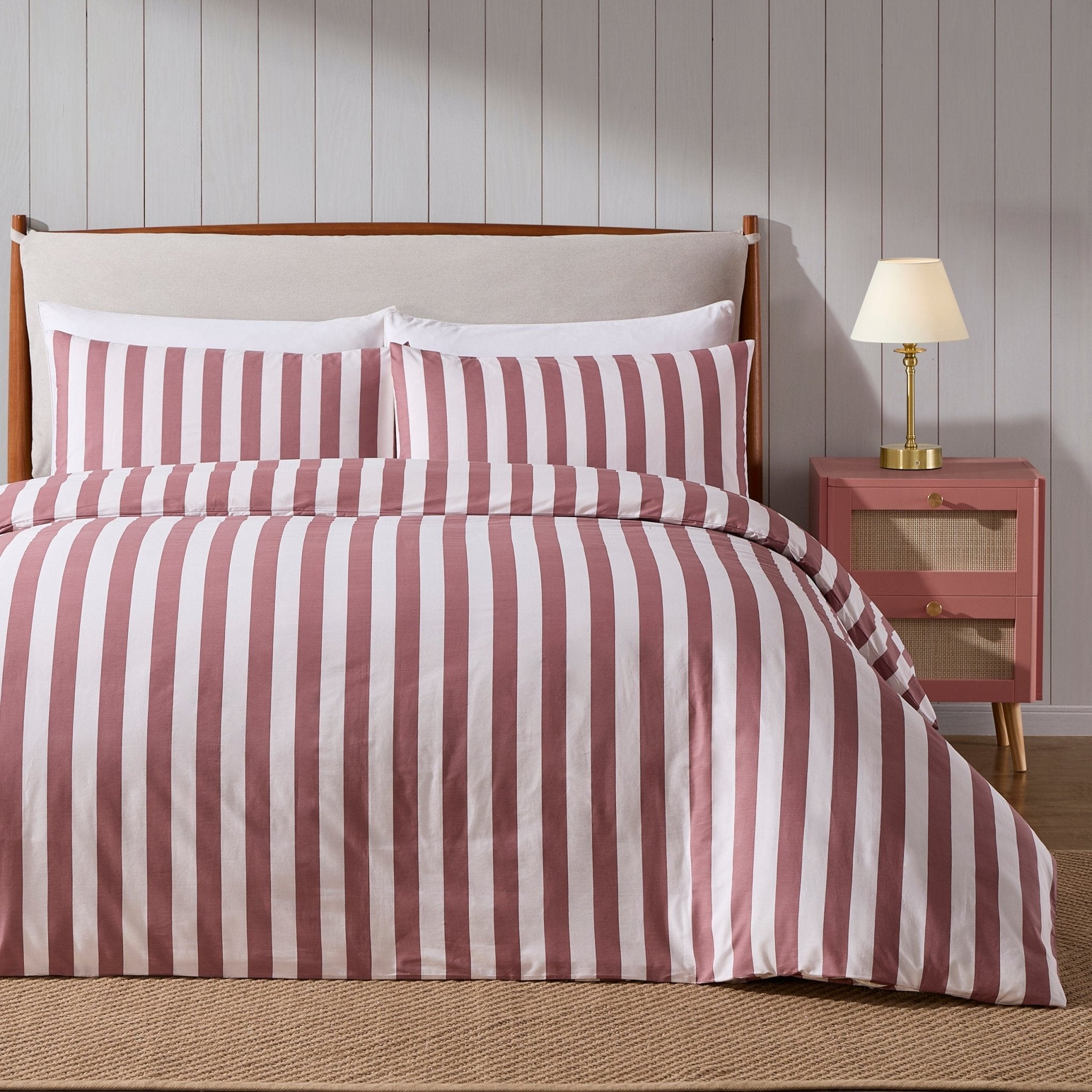 Livia Wide Printed Stripe Duvet Cover & Pillowcase Set - Berry - DUSK