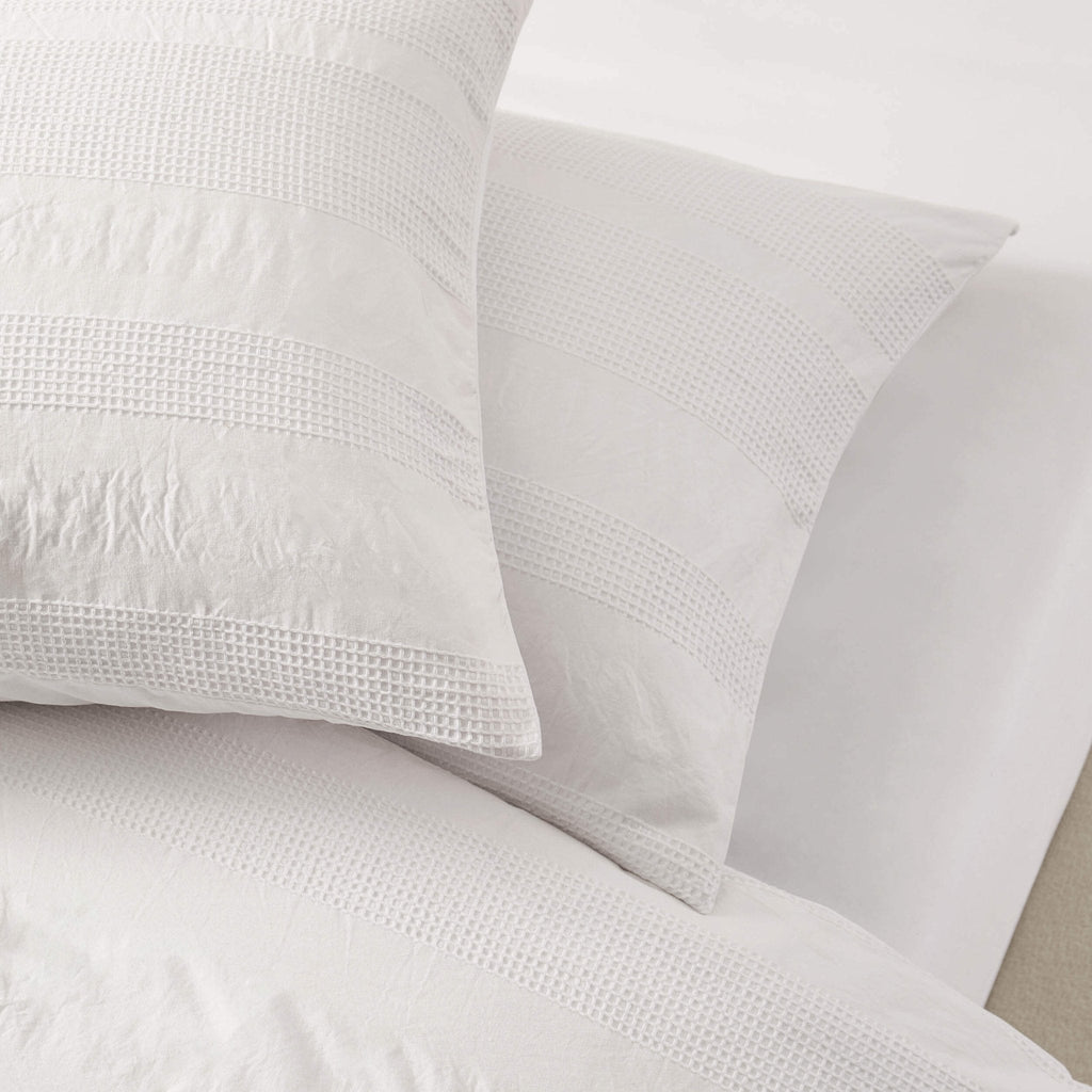 Logan 100% Cotton Waffle Stripe Duvet Cover & Pillowcase Set - White - DUSK