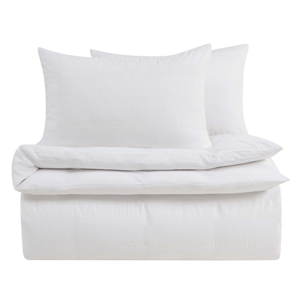 Logan 100% Cotton Waffle Stripe Duvet Cover & Pillowcase Set - White - DUSK