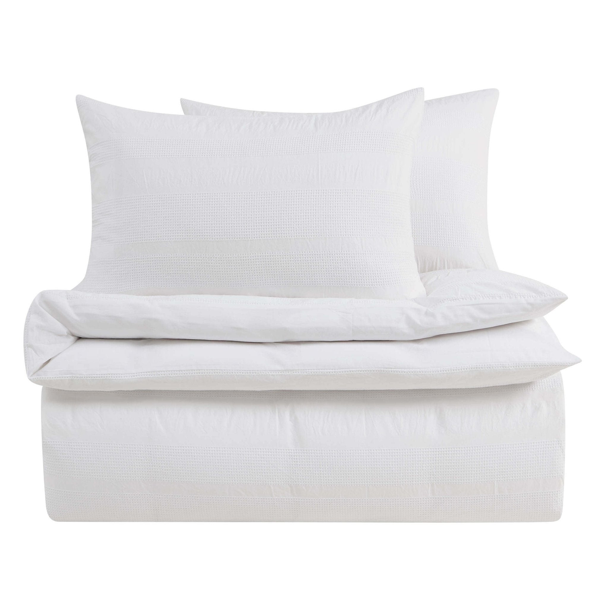 Logan 100% Cotton Waffle Stripe Duvet Cover & Pillowcase Set - White - DUSK