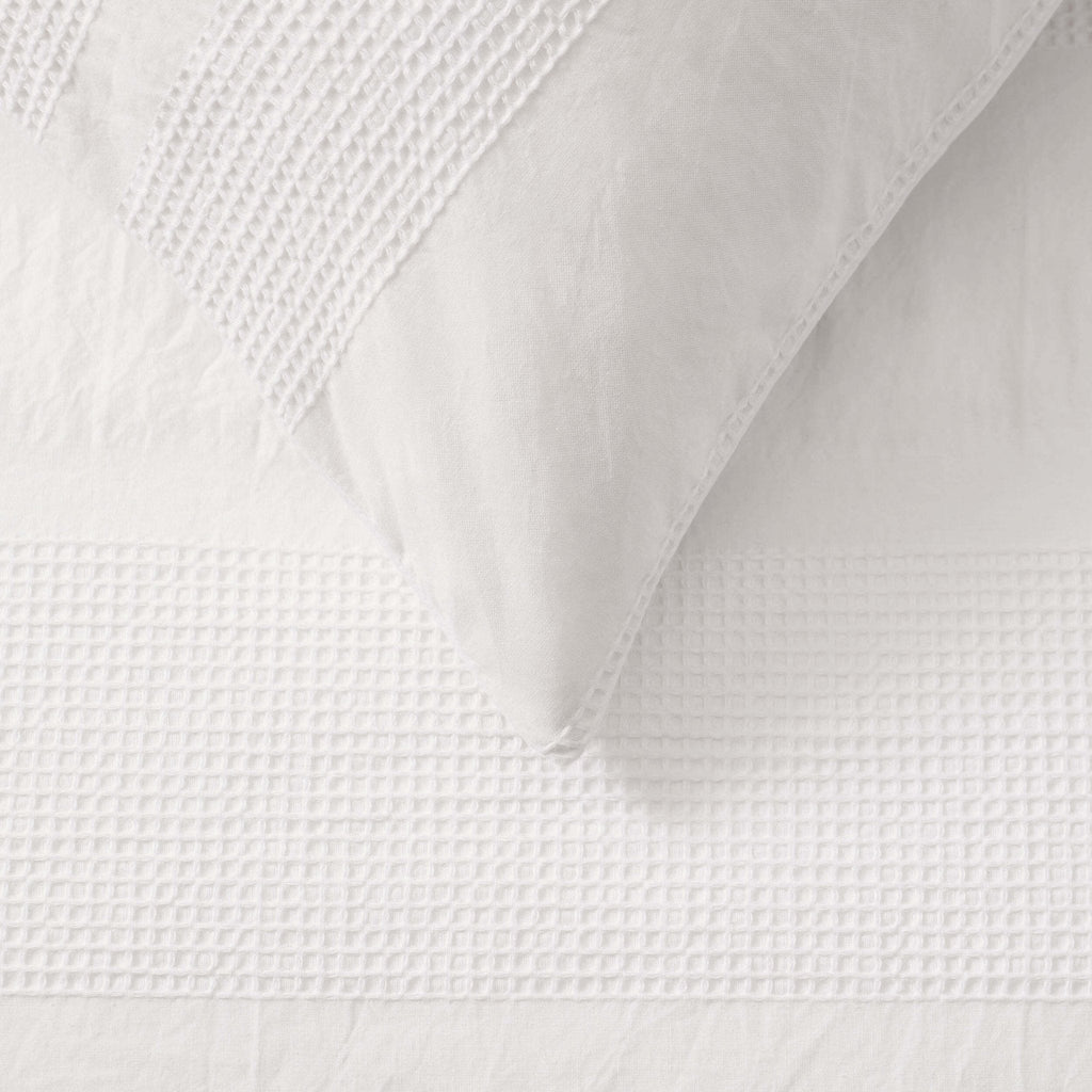 Logan 100% Cotton Waffle Stripe Duvet Cover & Pillowcase Set - White - DUSK