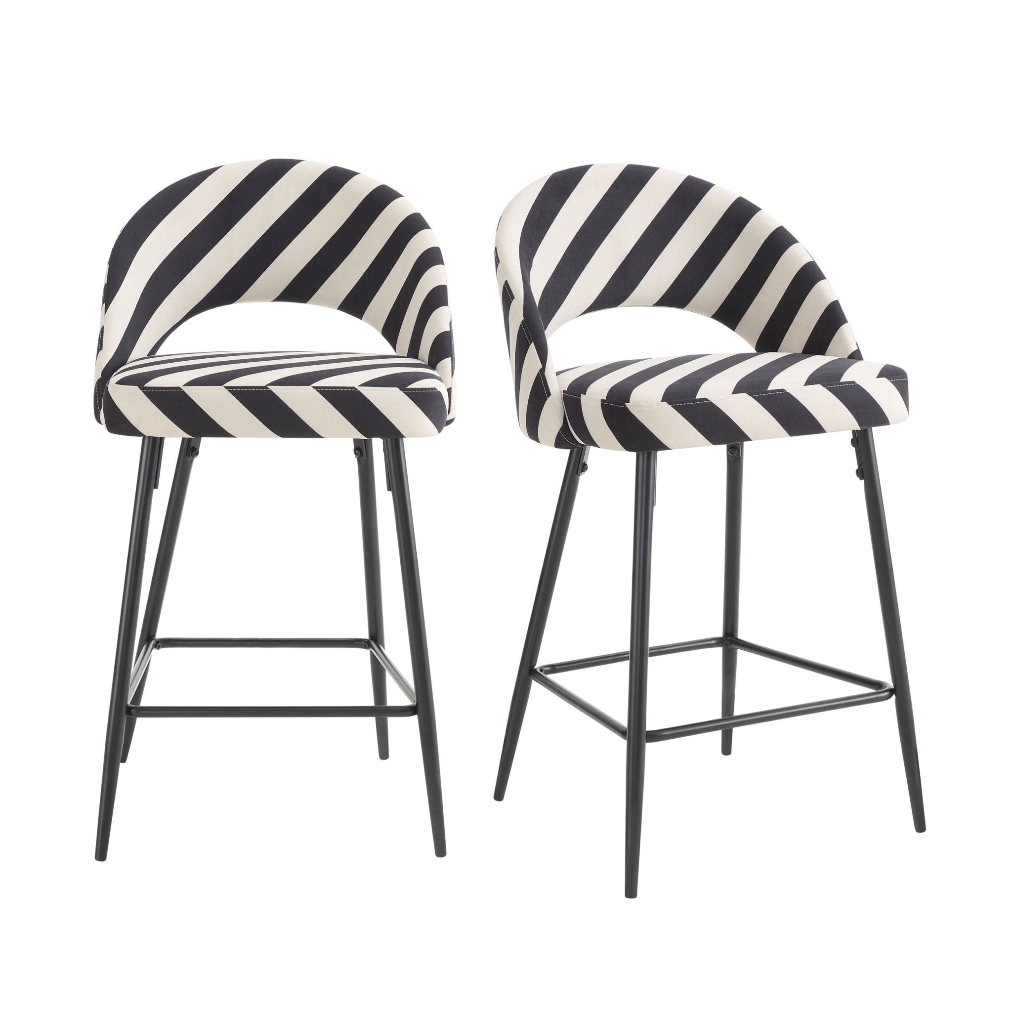 Lola Set of 2 Barstools - Mono Stripe - DUSK