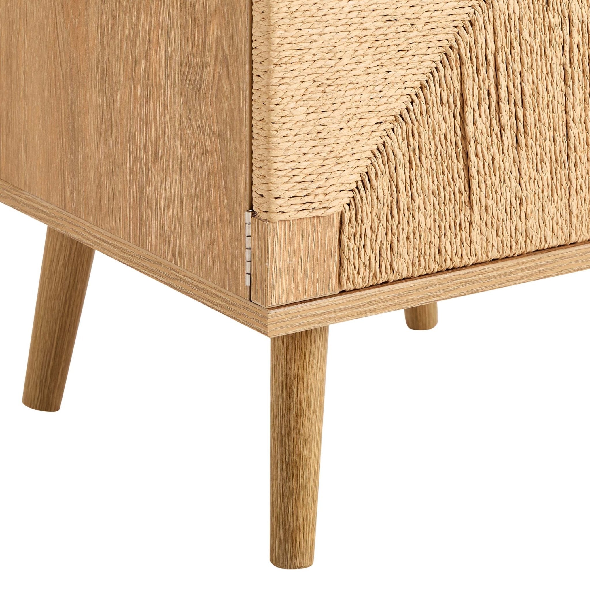 Lottie Woven Bedside Table with Door - Light Wood - DUSK