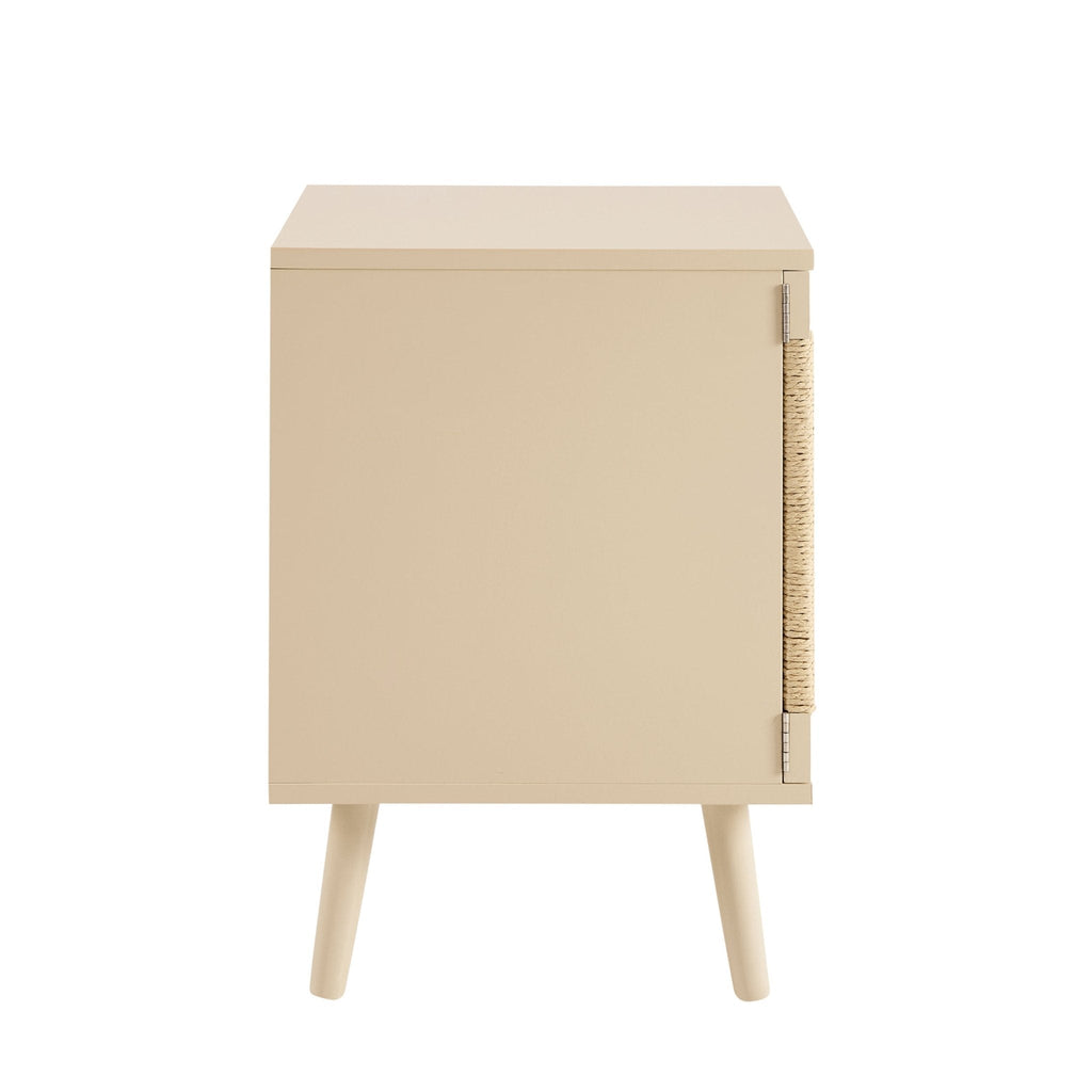 Lottie Woven Bedside Table with Door - Sand - DUSK
