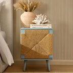 Lottie Woven Bedside Table with Door - Sky Blue - DUSK